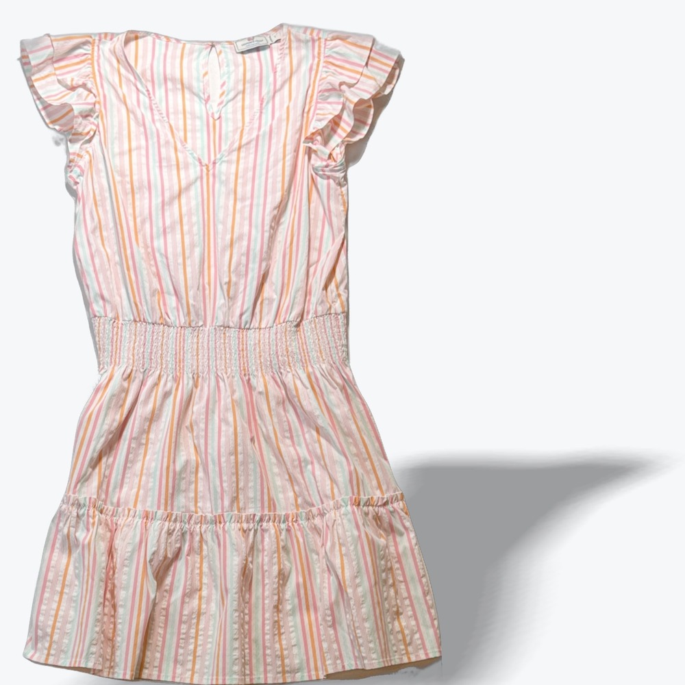 Vineyard Vines Performance Dress Striped Smocked Tiered Ruffle Pink Womens Small
